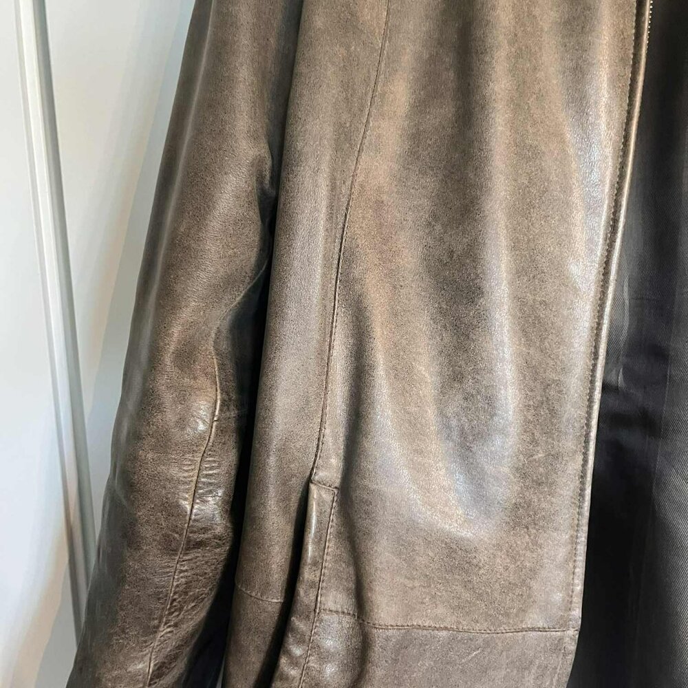 Bison Italian Leather Jacket Khaki Brown Size 52 XL Made in Italy Vintage - Picture 3 of 9